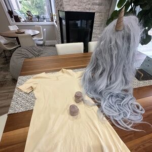 Eri Cosplay Outfit Silver Wig with Horn Clip Bandages 5 piece halloween costume